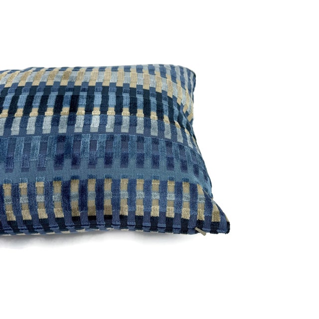 Lee Jofa Lee Jofa Picket in Night Sky Lumbar Pillow Cover -Blue Stripe Velvet For Sale - Image 4 of 5