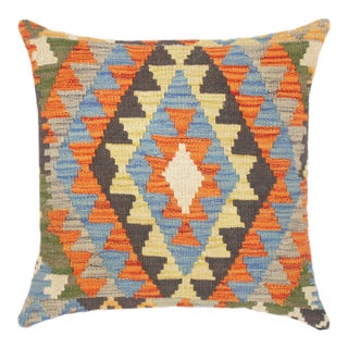 Shabby Chic Turkish Gregorio Hand Woven Kilim Throw Pillow For Sale