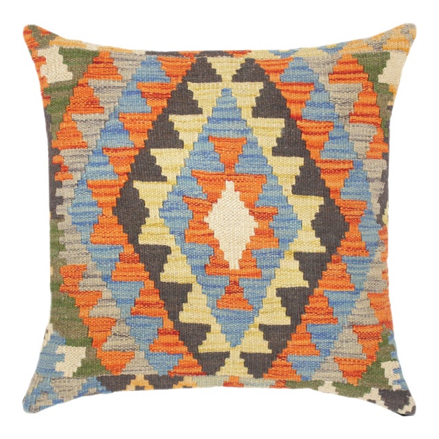Shabby Chic Turkish Gregorio Hand Woven Kilim Throw Pillow For Sale