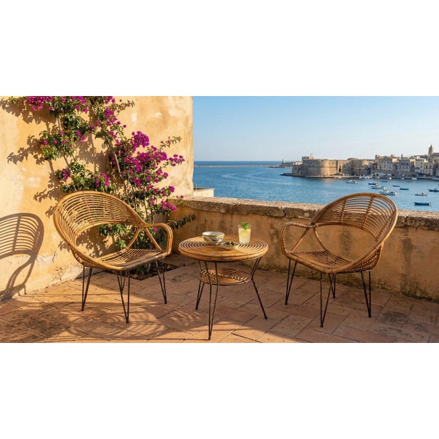 Wood Bamboo Lounge Chairs and Table by Janine Abraham & Dirk Jan Rol, 1950s, Set of 3 For Sale - Image 7 of 8