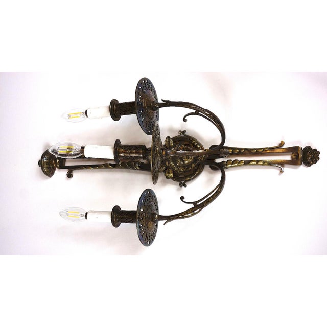 Antique Art Nouveau Empire Bronze Wall Lamps from Unbekannt, 1920s, Set of 2 For Sale - Image 4 of 11