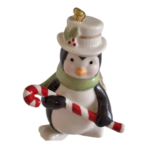 Circa 2010s Lenox Porcelain Very Merry Penguin With Candy Cane Holiday Ornament