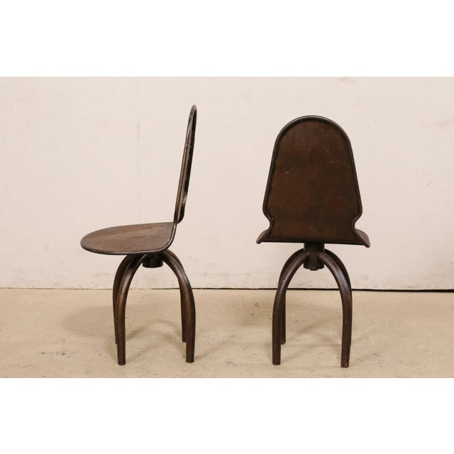 Brown Vintage Mid Century Spanish Iron Swivel Chairs on Spider-Style Legs - a Pair For Sale - Image 8 of 11