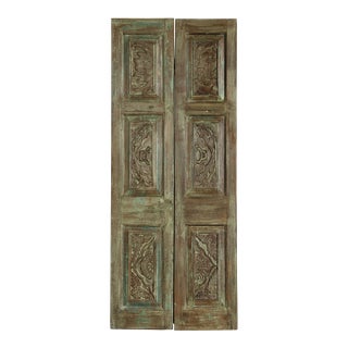 Vintage Carved Double Doors Floral Carved Hinged or Barn Doors 80x32 For Sale
