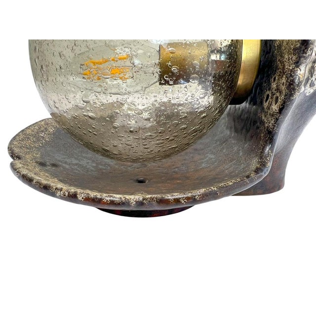 Brown Fat Lava Ceramic Wall Lamp with Speckled Glass, 1960s For Sale - Image 8 of 10