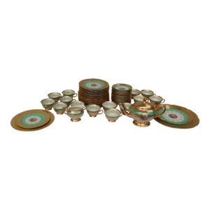Early 20th Century Le Mieux French 24k Gold Hand-Decorated Porcelain Set- 53 Pieces