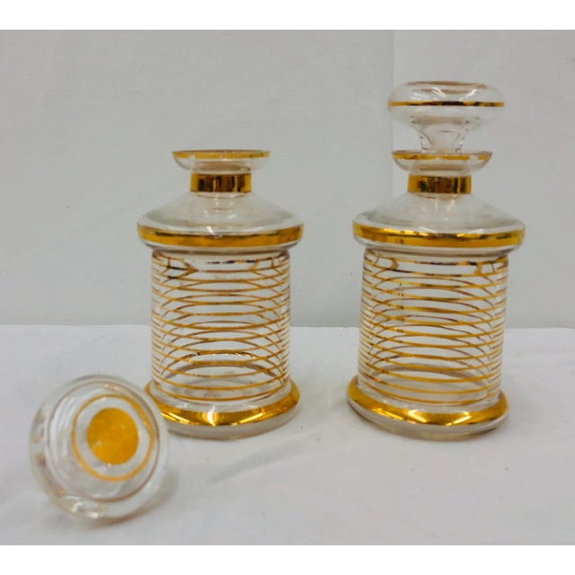 Stunning Pair Antique Gold Painted Glass Perfume Bottles / Diffuser Jar. Original finish fittings and frames. A great...