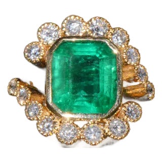 GIA Certified Natural 4.83CTS VS F Diamond Emerald 18K Solid Gold Bypass Ring, size 6.5 For Sale