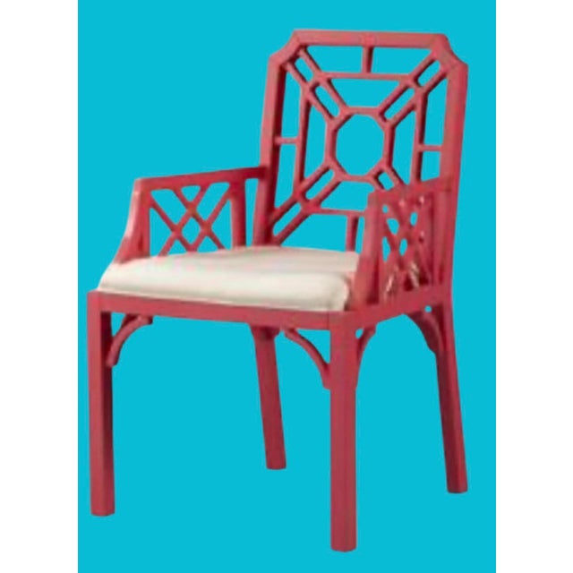 Chinoiserie Fabulous Lilly Pulitzer Pink Chinese Chippendale Dining Arm Chairs or Accent Chairs - A Pair For Sale - Image 3 of 7