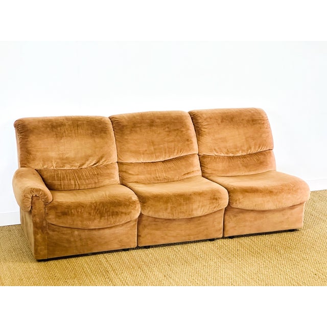 Textile Vintage Velvet Modular Sofa and Armchair Set, 1970s, Set of 5 For Sale - Image 7 of 18
