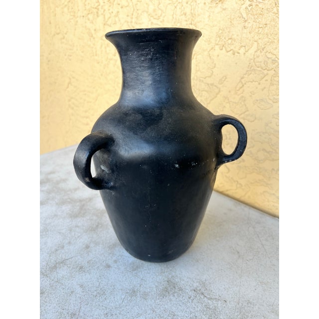 Contemporary Vintage Matte Black Terracotta Amphora Vase With Handles For Sale - Image 3 of 5