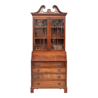 A Fine Vintage Figured Mahogany Classic Secretary Bookcase,With Secretary Desk For Sale