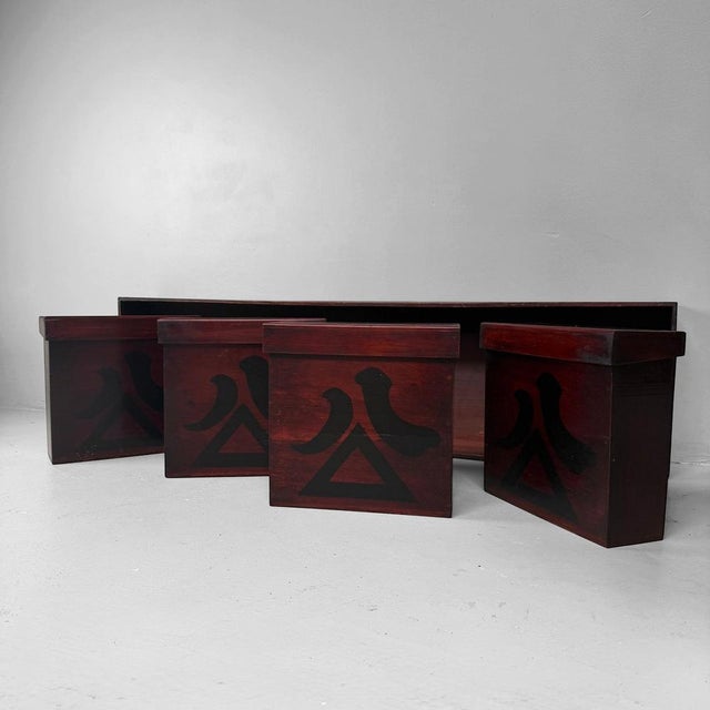 Antique Japanese Chochin-Bako Lantern Storage Boxes in Wall Rack, 1860s, Set of 4 For Sale - Image 11 of 17