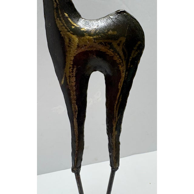 Black Vintage Mid-Century Modern Hollywood Regency Brass Deer Sculpture on Stand, Black & Gold, 26” For Sale - Image 8 of 10