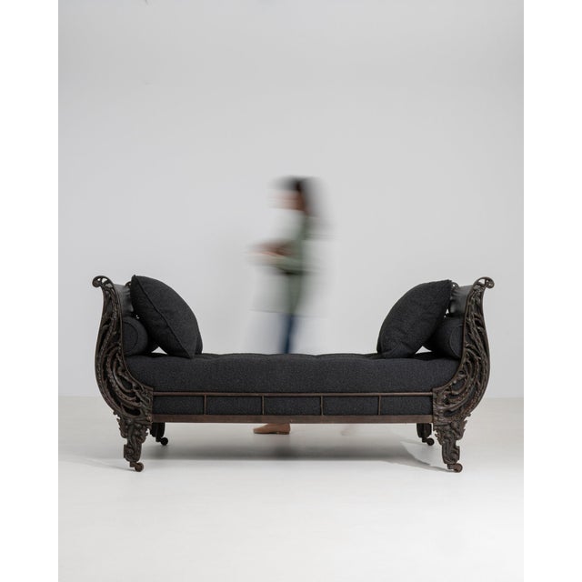 19th Century France Deep Ebony Black Carved Daybed With Upholstered Bolsters For Sale In Greensboro - Image 6 of 11