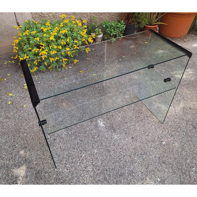 Console Table with Two Glass Shelves and Black Painted Metal Elements from Gallotti & Radice For Sale - Image 6 of 7