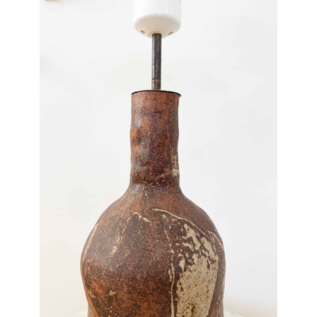 Mid-Century Modern Brutalist Postmodern Mid-Century Modern Ceramic Handmade Lamp 70s, 3 Lights For Sale - Image 3 of 10
