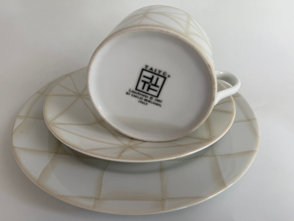 Lino Avorio Cup with Saucer and Plate by Emilio Bergamin for Taitü