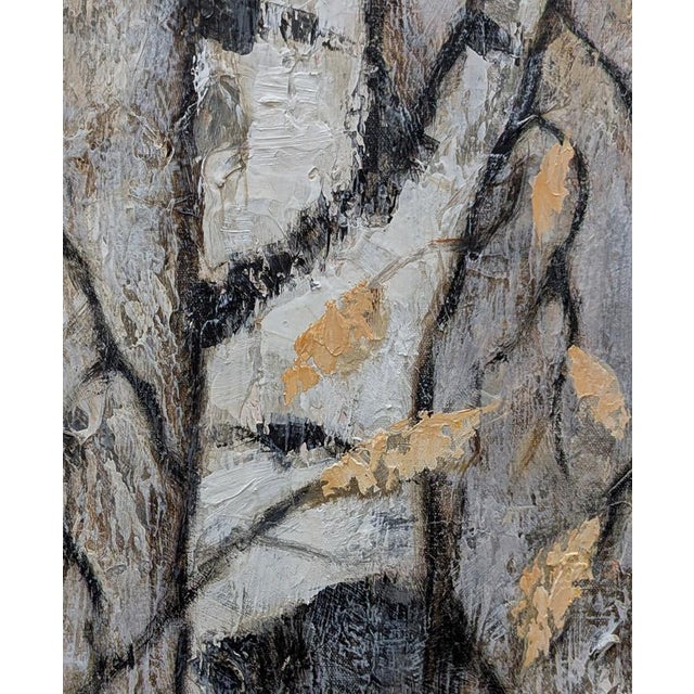White and Black Birch Trees Abstract Framed Painting on Canvas For Sale - Image 4 of 5
