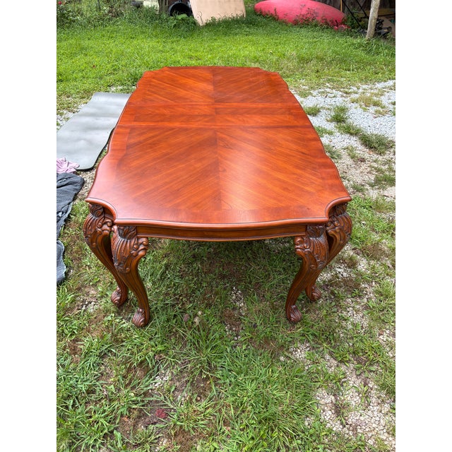 Vintage French Provincial Louis XV Solid Cherry Parquetry Extension Dining Table For Sale - Image 4 of 12