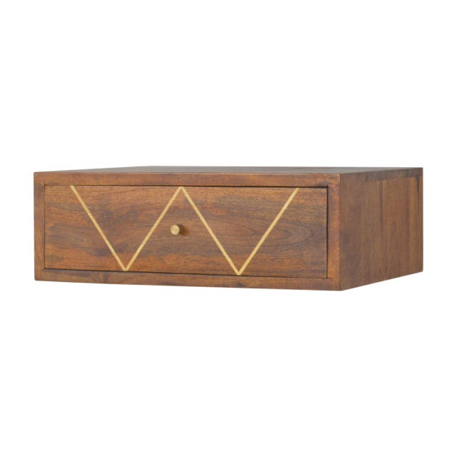 Chestnut Wall-Mount Chestnut Wall Cabinet With Brass Inlay Drawer For Sale - Image 8 of 8