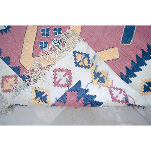 3x7 Pink Navy Silk Kilim, Modern Turkish Flatweave Runner, Handwoven Entryway Corridor Rug, Geometric Tribal Runner For Sale - Image 13 of 18