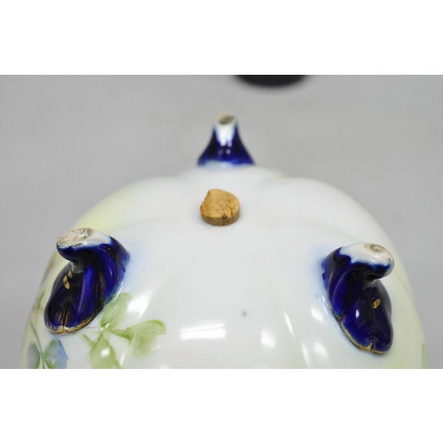 Antique Nippon Hand Painted Moriage Pink Rose Porcelain Biscuit Jar Vase For Sale - Image 14 of 16