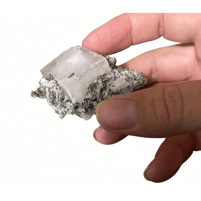 Large Natural Fluorite Cube Crystal Specimen With Pyrite & Calcite Matrix For Sale - Image 14 of 15