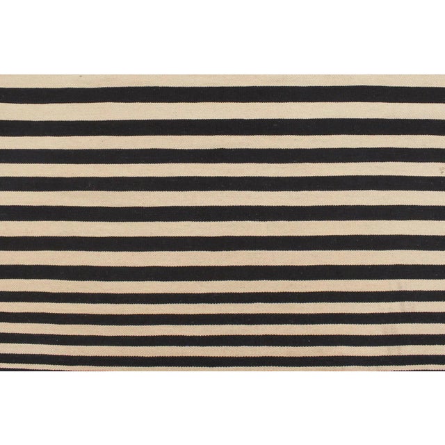 Textile Minimalist Kilim Beige Black Wool Rug - 5'6" X 8'0" For Sale - Image 7 of 9