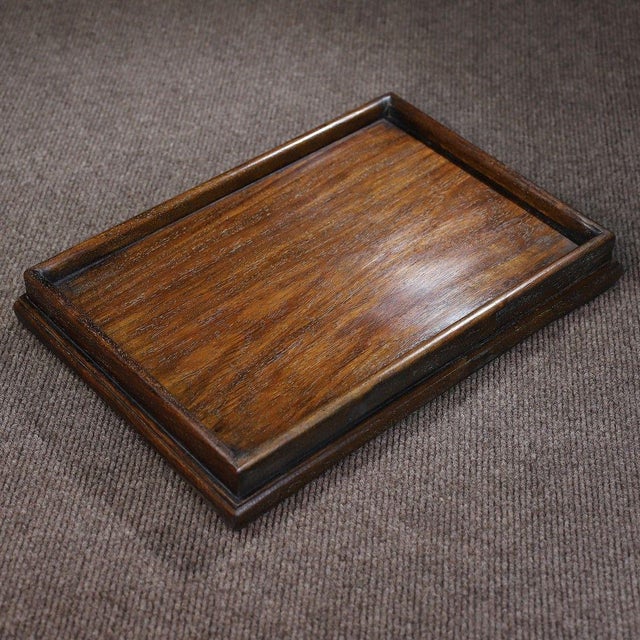 Wood 1990s Hand-Carved Huanghuali Rectangular Tea Tray With Raised Rim For Sale - Image 7 of 8