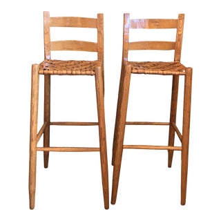Vintage Shaker Style Woven Wood Bar Chairs - a Pair For Sale