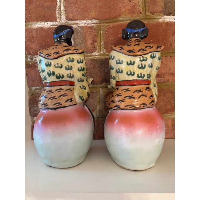 Late 20th Century Mid-20th Century Chinoiserie Porcelain Monkey & Longevity Peach Figurines - Pair For Sale - Image 5 of 13