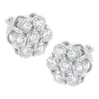Sterling Silver 2 cttw Floral Composite 7 Stone Diamond Stud Earring (I-J, I1-I2) For Sale