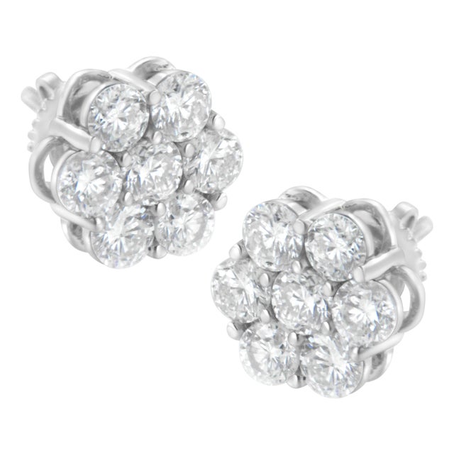 Sterling Silver 2 cttw Floral Composite 7 Stone Diamond Stud Earring (I-J, I1-I2) For Sale