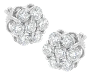 Sterling Silver 2 cttw Floral Composite 7 Stone Diamond Stud Earring (I-J, I1-I2)