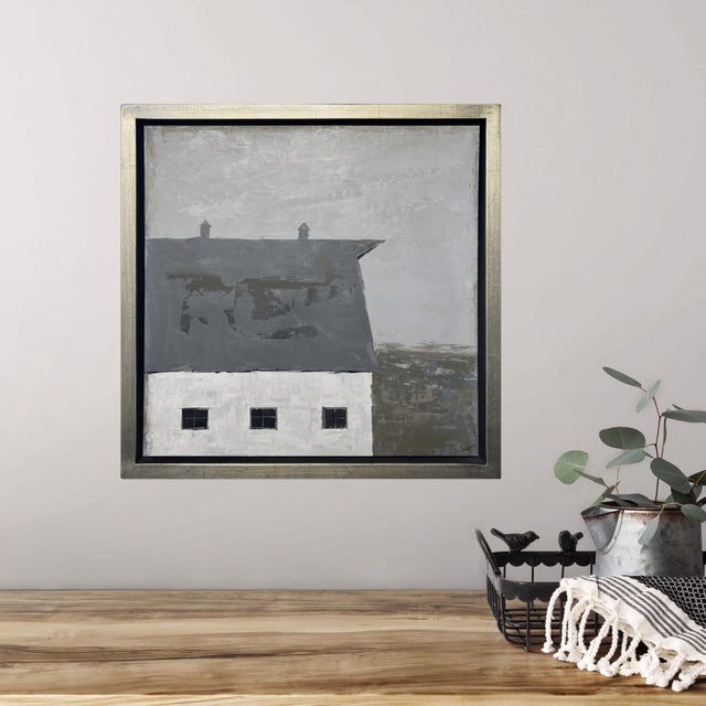 Early 21st Century Grey Barn by Sandra Pratt | Oil on Linen Panel of a grey barn under a cloudy sky For Sale - Image 5 of 5