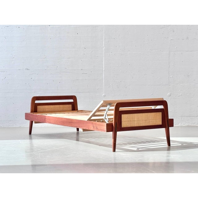 Swiss Form Teak Bed with Rattan Weave, Switzerland, 1950s For Sale - Image 9 of 17