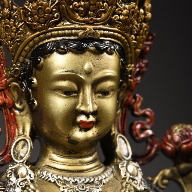 Late 19th Century Gilt Bronze Green Tara Statue, Tibetan Buddhist Figure, 1.69kg For Sale In Los Angeles - Image 6 of 9