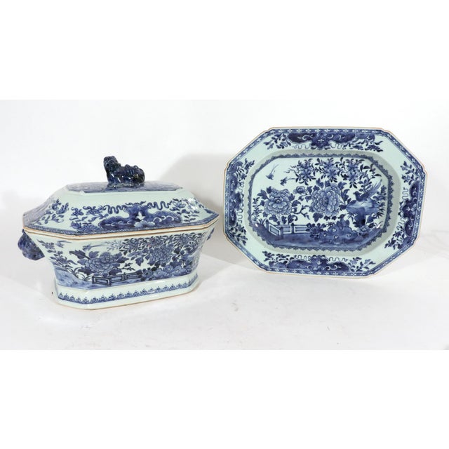 Chinese Export Porcelain Underglaze Blue Tureen, Cover, and Stand Qianlong Period, Circa 1745–1765 This three-piece...