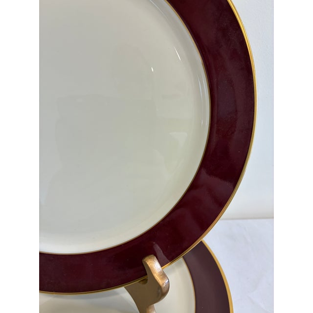 Vintage Pickard Fine China Dinner Plates, Set of 8, Burgundy & Gold Band For Sale In Oklahoma City - Image 6 of 11