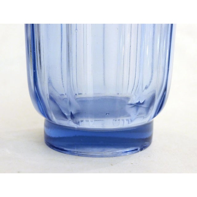 Art Deco Vase with Fluted Body in Blue Molded Pressed Glass, 1930s For Sale - Image 3 of 12