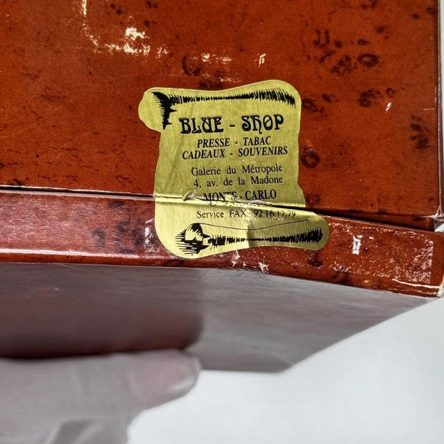 Vintage Wine Glass & Bourgogne Thermometer Set | Monte Carlo Souvenir Box | Etain Pewter Emblem For Sale In Detroit - Image 6 of 6