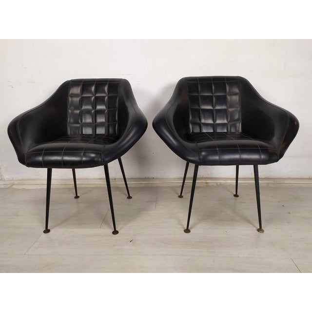 Set of Vintage Black Skai Armchairs, 1960s, in Good conditions. Designed 1960 to 1969