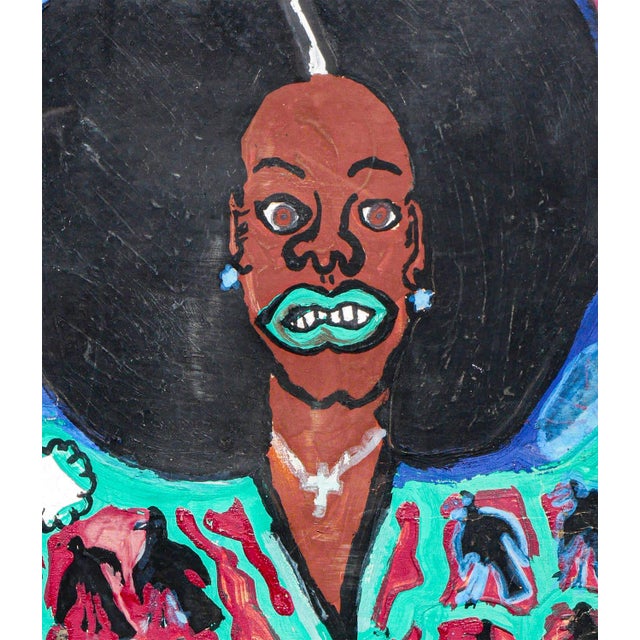 Ike E. Morgan Teal and Blue Toned Abstract Contemporary Portrait of a Lady in a Fro, 1984 For Sale - Image 9 of 11