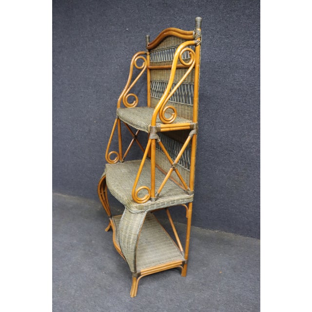 Brown Italian Bamboo and Wicker Etagere For Sale - Image 8 of 15