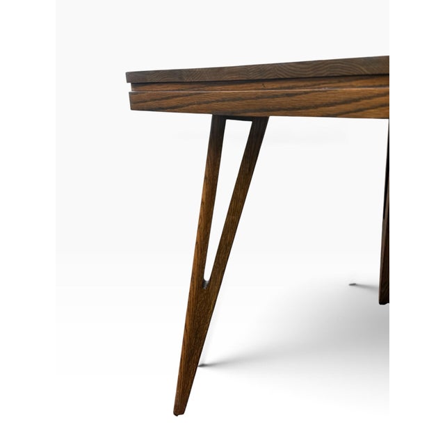 Vintage Mid-Century Modern Solid Oak Extendable Dining Table With 2 Leaves For Sale - Image 4 of 11