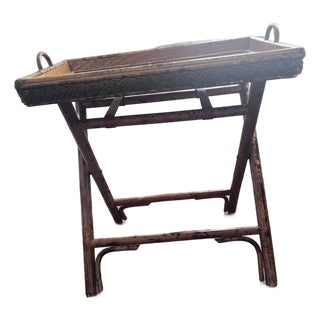 Late 20th Century British Colonial Tortoise Bamboo Wicker Butler’s Tray Table (Ralph Lauren Style) For Sale