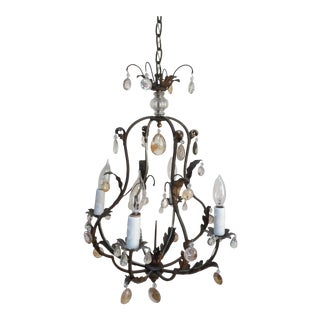 Polished Steel & Quartz Prism Chandelier For Sale