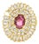 Late 20th-Century 14k Yellow Gold Oval Ruby and Diamond Ballerina Ring, Size 7 For Sale