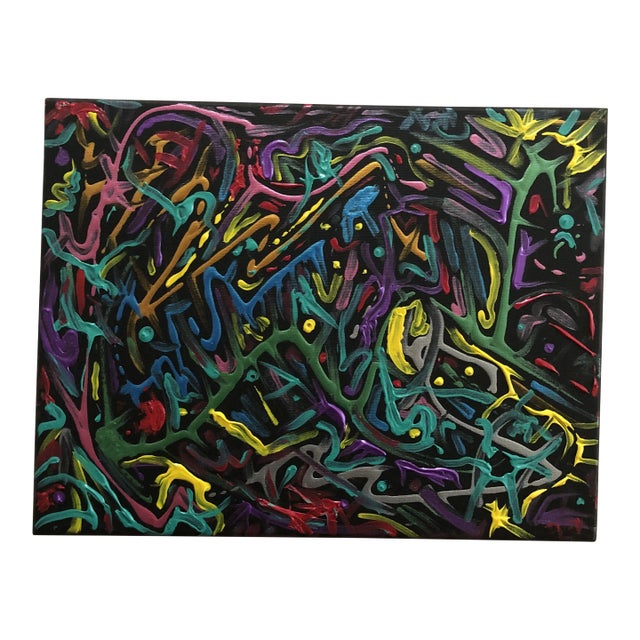 “Thicc Lines & Fat Strokes” Metallic Acrylic Paint on Black Canvas; Abstract Contemporary 2022 Work From La Artist Cagey Tea For Sale